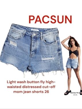 PacSun Women's mom jean shorts light cutoff Blue denim button fly distressed 26
